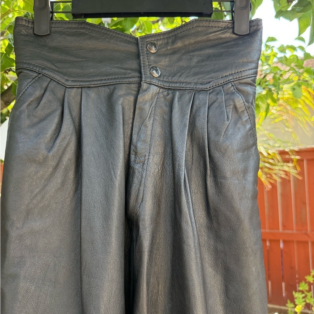 Vintage Black Straight Leg Leather Pants - Picture 2 of 11